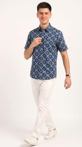 Image of BLOCKS OF INDIA Cotton Hand Block Print Half Sleeves Summer Shirt for Men