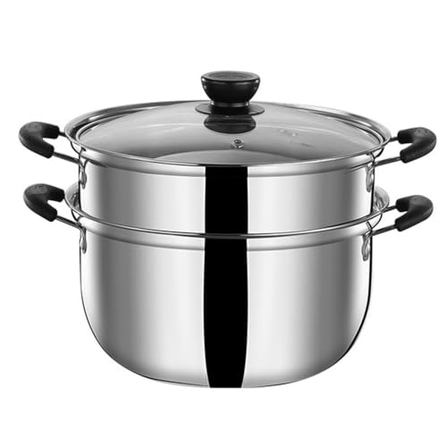 Kichvoe Olla de vapor de acero inoxidable rustidera olla cocina utensilios de cocina con tapa para albóndigas de verduras salsa de caldo