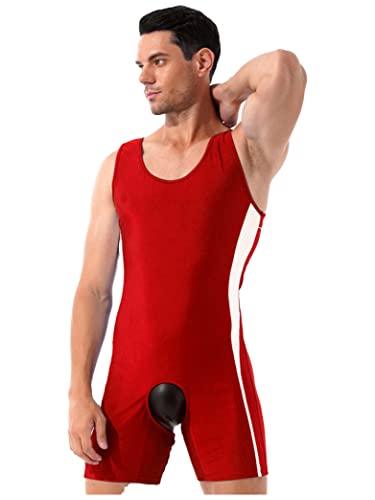 Daenrui Men's Wrestling Singlet One-Piece Bodysuit Jumpsuit Sleeveless Mankini Romper Swimwear Red XX-Large
