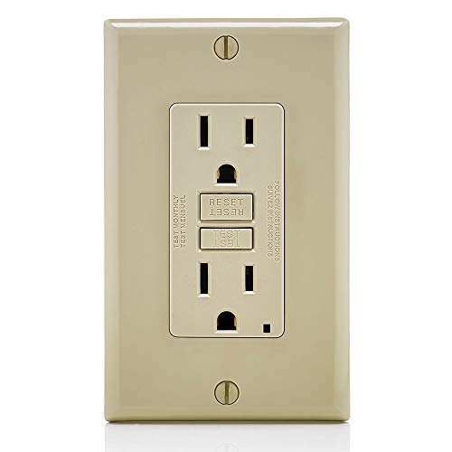 Image of Leviton GFCI Outlet, 15 Amp, Self Test, Non Tamper-Resistant with LED Indicator Light, Protection from Electric Shock and Electrocution, GFNT1-I, Ivory