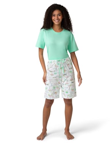Image of HUE Women's Summer Vacation Pajama Separates, Soft, Whimsical Print Pjs with Tropical Beach Themes, Flip Flops, Cocktails