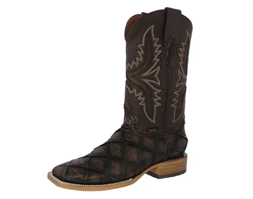 Texas Legacy Mens Brown Western Boots Pirarucu Fish Print Leather Square Toe