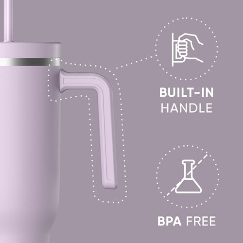 Image of Hydrapeak Voyager 40 Oz Stainless Steel Tumbler with Handle, Insulated Water Bottle With Straw & Lid, Cupholder Friendly Reusable Travel Mug (Blush)