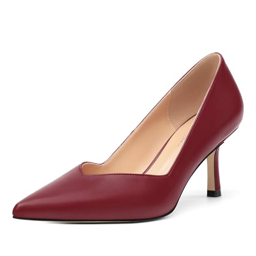 Image of Women Pointed Closed Toe 2.5 Inch Kitten Heel Slip On Pumps | Elegant Comfort Formal Dress Footwear, Versatile Ladies Shoes For Office Wedding Party Evening Daily Occasions