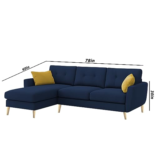 Image of BRAXTON Lindel LHS 4 Seater L Shape Sofa Set for Living Room (Blue) Premium Velvet Fabric Sofa