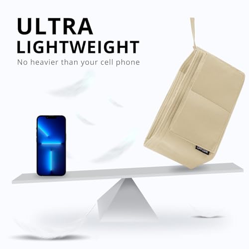 OPPOSHE Purse Organizer Insert for Handbags, Softened Felt Bag Insert Organizer for Tote, Handbag Compatible with LV, Coach, MK, Kate Spade, Goyard, Longchamp (Beige, Medium)