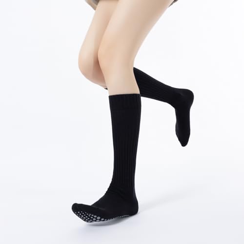 Image of Verdancy Yoga Pilates Socks with Grips for Women Ribbed Knee Highs Non Slip Cushioned Over the Calf Socks for Barre Ballet
