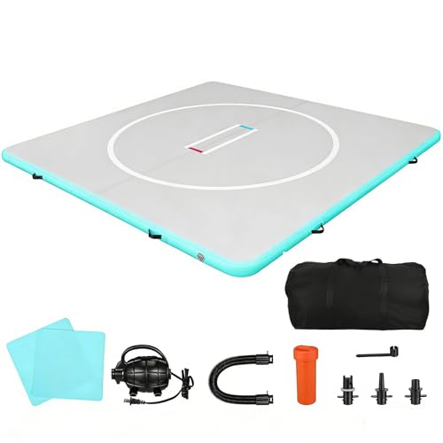 Colchoneta inflable de lucha libre para gimnasio en casa, 10 x 10 pies con bomba de aire, plegable portátil para judo, yoga, deportes al aire libre