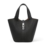 Kadynow Tote Bag for Women Vegan Leather Bucket Purse for Women Crocodile Pattern Top Handle Handbag Shoulder Bag with Detachable Small Purse New Black