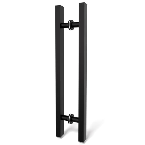 Image of 24 inch Matte Black Square Barn Door Pull Handle Double Sided | Heavy Duty 304 Stainless Steel, 15-3 /4 inch Hole Spacing, Fits 3 /4 inch-2 inch Thick Barn, Front Entry, Sliding & Exterior Doors