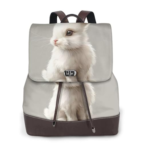Sac à dos en cuir noir imprimé lapin blanc : fini le mal de dos en voyage et sur le campus