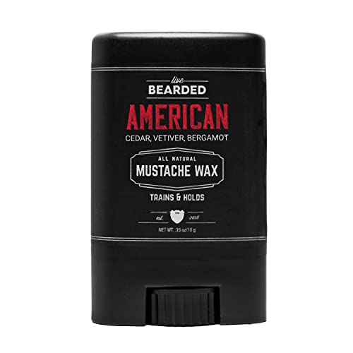Live Bearded: Mustache Wax - American - 0.35 Oz - Medium Hold - All-Natural Ingredients with Beeswax, Lanolin, Jojoba Oil and Essential Oils for Fragrance - Made in the USA