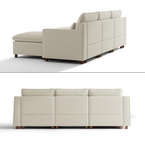 Image of WorthFurni Modern Modular Sectional Sofa,103 inch U Shape Minimalist Couch with Storage Ottoman,Comfty 4 Seat Sofa for Living Room,Beige Chenille