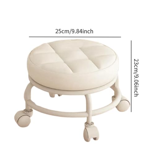 Image of CALANDIS Low Rolling Stool Round Low Height Low Roller Seat for Office Porch Playroom White | Ottomans, Footstools & Poufs | Furniture