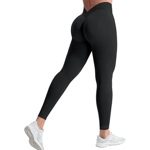YEOREO Liz Scrunch Workout Leggings for Women High Waisted Butt Lifting V Back Waist Seamless Gym Yoga Leggings Black L Cover