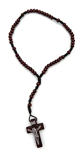 Rosario de madera y cuerda tipo franciscano Granos de 4 mm. Paquete de 3 unidades.