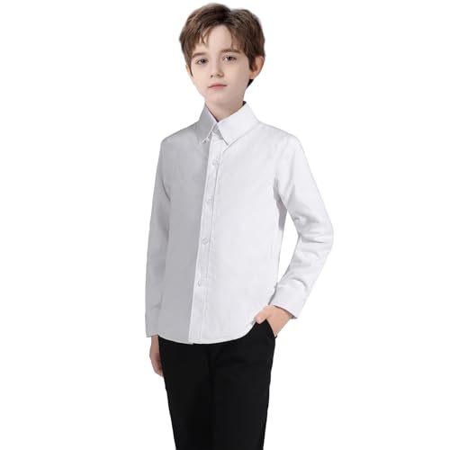 Image of Boys' Button Down Dress Shirts Kids Long Sleeve Solid Collared Uniform Shirt for Toddler Boy (Size 2T-20)