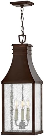 Hinkley Beacon Hill Large Hanging Outdoor Lantern, Aluminum, Clear Seedy Glass, Old World Charm, Blackened Copper Finish