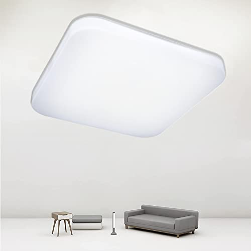 GeeliHome Plafón con un punto de luz con retroiluminación, plafón moderno en acero y plástico blanco, plafón led blanco neutro, cuadrado, 28W, diámetro 27cm Cover