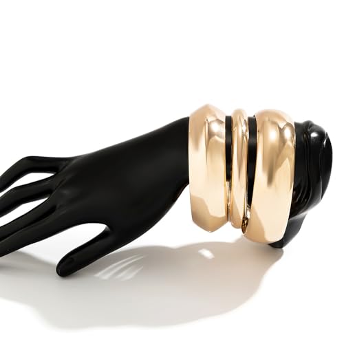 Denifery 3PCS Chunky Gold Bangle Bracelets Trendy Wide Chunky Cuff Bracelets Hammered Wrist Cuff Wrap Bracelet for Women4