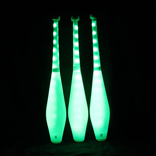 Zeekio - Multi-Color LED Light Up Juggling Clubs - with Charger & Wireless Remote - for Beginners, All Levels - Bright & Vibrant Colors Durable - 20.5”L - Set of 3