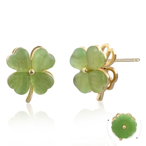 Rotatable Four Leaf Clover Earrings Stud Jade Earrings Green Stud Gold Earrings for Women Trendy