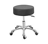 Leather Swivel Rolling Stool Chair ,Thick Padding,Adjustable Hydraulic Stool with Wheels for Medical Spa,Massage Salon,Home,Office ,Clinic,Studio (Black)