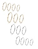 LOYALLOOK 8-14Pcs 1mm Stainless Steel Women's Plain Band Knuckle Stacking Midi Rings Comfort Fit Silver/Rose Tone