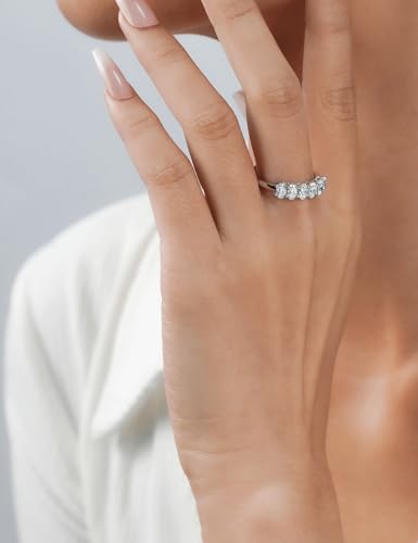 IMOLOVE Moissanite Wedding Bands for Women, Dainty 6 Stone Oval Eternity Wedding Band 1.5 Carat Everyday Fashion Silver Moissanite Rings for Women with 18K White Gold Plated Size 5-113