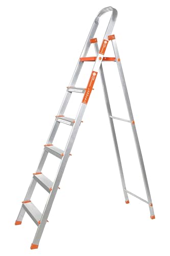 Image of Casa Copenhagen Designed in Denmark, 6-Step Foldable Aluminium Ladder Laser Cut with Super Advance Sure-Hinge Technology,7 Years Warranty - Orange