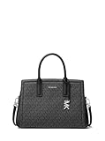 Michael Kors Laila Medium Satchel, Silver-Tone Hardware/Tonal MK Signature Coated Twill/Black