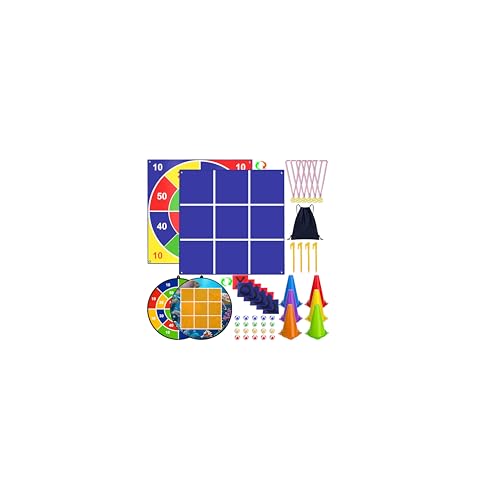 Outdoor Game Set Giant Tic Tac Toe Games 4.5FT x 4.5FT Double-Sided 26 Dart Board with Sticky Balls Soft Plastic Cones Ring Toss for Kids Adults Family Outside Carnival Lawn Yard Party Games