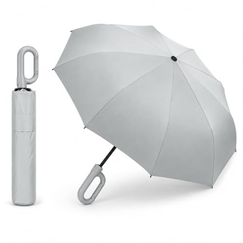 Guarda-Chuva Automático com Gancho Integrado | Abre e Fecha Automático | 10 Varetas Reforçadas | Resistente ao Vento | Proteção UV Blackout | Compacto para Bolsa e Mochila (Cinza)