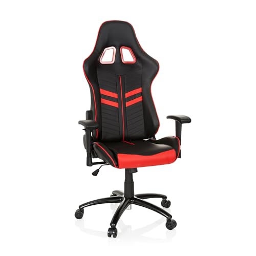 hjh OFFICE Gaming-Stuhl LEAGUE PRO mit Armlehnen, ergonomischer Sportsitz, Kopfstütze, Höhenverstellbar, Zocker-Sessel, 729240 (schwarz rot, Kunstleder)