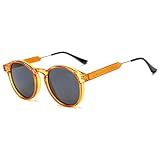 FORLUZ Gafas de sol redondas de lujo para mujer, estilo vintage, estilo punk, con montura grande, protección UV400 (naranja-negro).