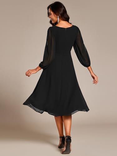 Ever-Pretty Women’s Chiffon Lantern Long Sleeves Pleated Appliqued Empire Waist Midi Length Semi Formal Dresses 029262