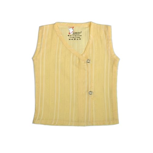 Image of Baby Jabla Set of 3 - Printed Sleeveless Cotton Vests for Newborns & Infants| Soft, Breathable Summer Wear for Boys & Girls (0-3,3-6 Months, Yellow,Stripes Print)