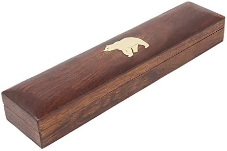 Shalinindia Handmade Long Rectangle Wooden Box Carved By Traditional Artisans Of India- Wood Box Storage-Rectangular Wood Box-Bear Charm,11 Inch