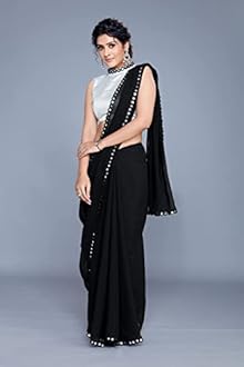 Mirchi Fashion Women's Mirror Border Latest Indian Bollywood Designer Saree Unstitched Blouse Piece