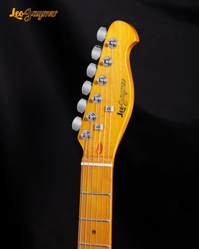 leo jaymz tl style electric guitar with flame maple top - high gloss mahogany body and hard maple neck - high transparent acrylic pickguard transparent honey burst