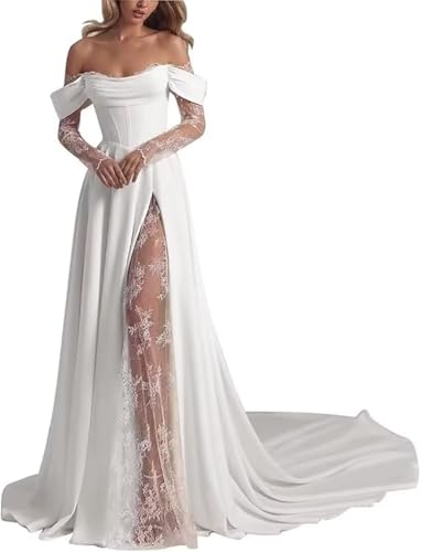 HAIBFJIN Satin Brautkleider Schulterfrei...