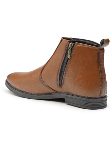 Image of Men's Vegan Leather Chelsea Boots - Classic Almond Toe Ankle Boots with Textured Finish | Formal & Smart Casual Boots