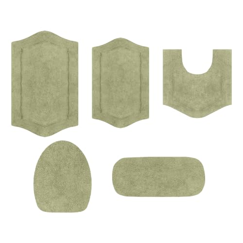 Home Weavers Waterford Collection 100% Cotton Tufted Bath Rug, Extra Soft and Absorbent Bath Rugs, Non-Slip Plush Bath Carpet, Machine Wash Dry, Bath Mats for Bathroom Floor, 5 Piece Set, Green