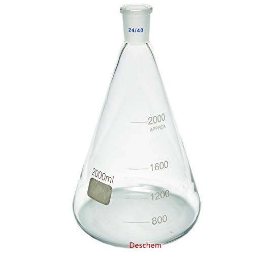 Deschem 2000ml,24/40,Glass Erlenmeyer Flask,2 Litre,Conical Flasks,Laboratory Glassware