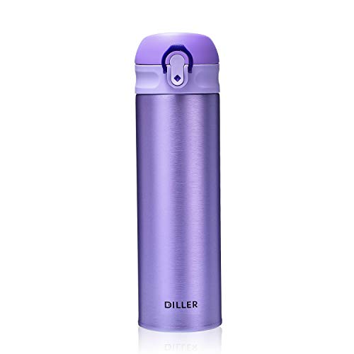 Diller Vacuum Insulated Water Bottle,Stainless Steel Thermal Coffee Travel Mug Bpa-Free Thermos Flask ,Keeps Cold 24H, Hot 12H,17 Oz (Purple) #TOP1