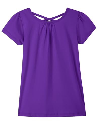Image of Noomelfish Girls Criss Cross Back T-Shirts Short Puff Sleeve Tee Tops (5-12 Years)