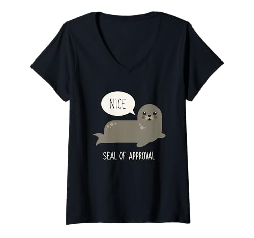 Femme T-shirt humoristique « Seal Of Approval » avec motif animal T-Shirt avec Col en V