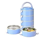 ABNMJKI Cajas Bento Almuerzo de Bento caja de aislamiento con la cuchillería, multi-capa de acero inoxidable apilable Fiambrera, a prueba de fugas térmica de almacenamiento envase de alimento seguro f