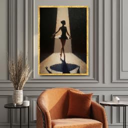 Toile danseuse de ballet éclairage dramatique tableau noir beige - 2