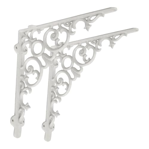 NACH Scroll Metal Shelf Brackets Set of 2, Heavy-Duty Wall Shelf Support for Wood Shelves, Decorative Cast Iron Floating Shelf Brackets, 12 x 2.2 x 12 Inch, White